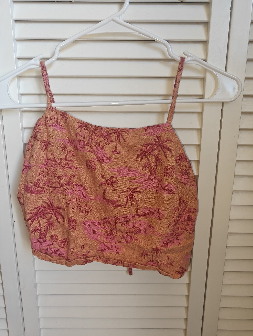 Cotton On Sunset Palm Print Crop Cami Top Linen Blend Size 2 Women's